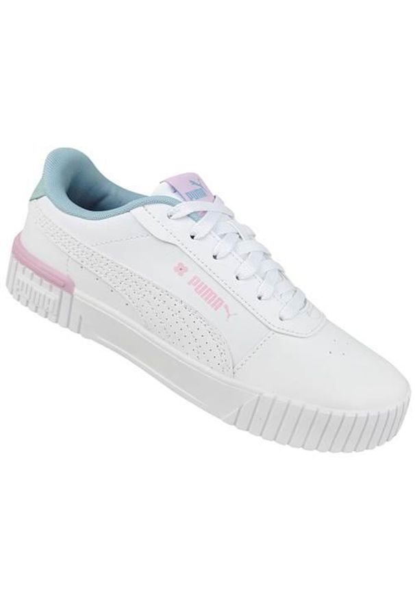 Buty do chodzenia damskie Puma Carina 2.0 Tropical Jr. Kolor: biały. Materiał: materiał, syntetyk. Szerokość cholewki: normalna. Sport: turystyka piesza