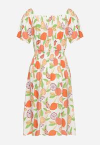 Born2be - Pomarańczowa Sukienka Hiszpanka z Bawełną i Motywem Cytrusów Avfila. Okazja: na co dzień. Typ kołnierza: dekolt hiszpanka. Kolor: pomarańczowy. Materiał: bawełna. Sezon: lato. Styl: casual, elegancki #6