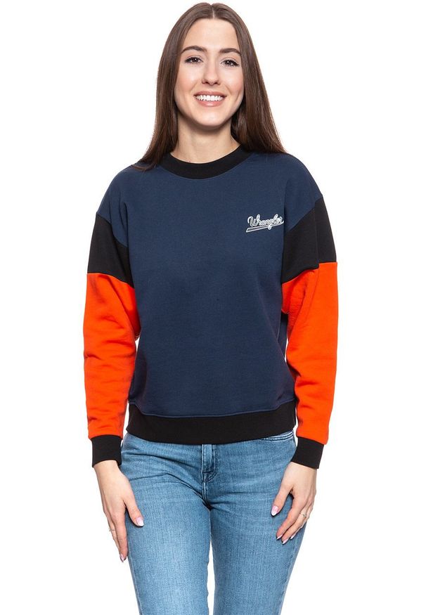 Wrangler - BLUZA WRANGLER HIGH RIB RETRO SWEAT NAVY W6N0HY114 112130780. Styl: retro