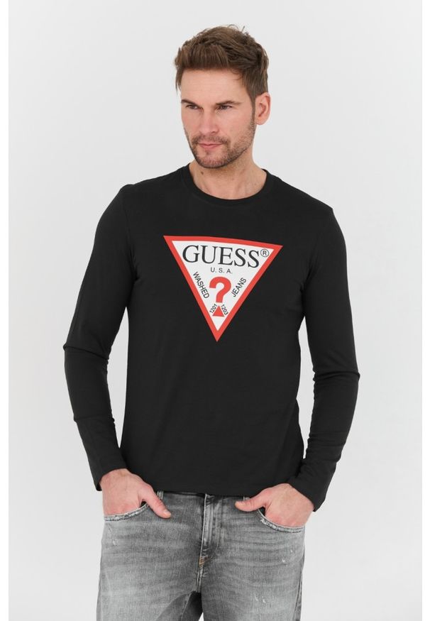 Guess - GUESS Czarny męski longsleeve Original Logo Tee, Rozmiar L. Kolor: czarny. Długość rękawa: długi rękaw