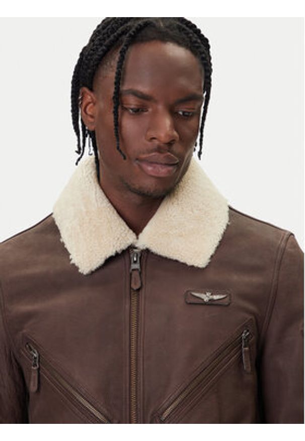 Aeronautica Militare Kurtka skórzana 252PN0960UPL00304 Brązowy Regular Fit. Kolor: brązowy. Materiał: skóra