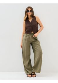 Sinsay - Spodnie wide leg z modalem - zielony. Kolor: zielony
