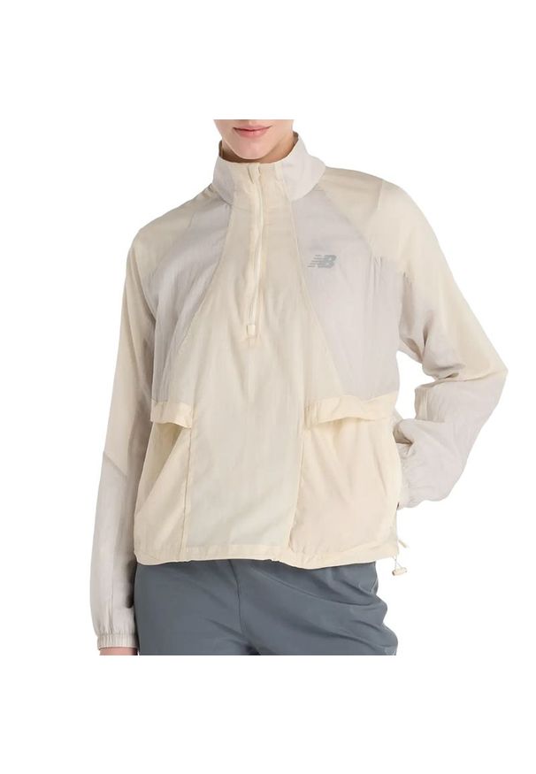 Kurtka damska New Balance WO53206LIN - beżowa. Kolor: beżowy. Materiał: nylon, materiał. Styl: sportowy