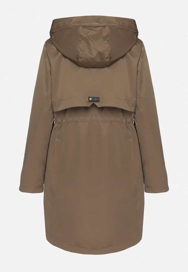 Born2be - Ciemnozielona Kurtka Parka z Podpinanymi Rękawami i Kapturem ze Wstawkami w Kratę Kaithna. Kolor: zielony. Materiał: jeans. Wzór: kratka. Styl: klasyczny, elegancki