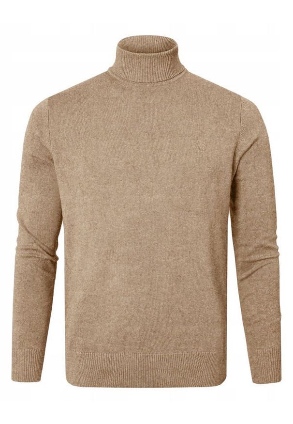 Bawełniany Męski Golf - Pako Jeans - Melanżowy Beż. Typ kołnierza: golf. Kolor: beżowy, brązowy, wielokolorowy. Materiał: bawełna. Wzór: melanż. Styl: klasyczny