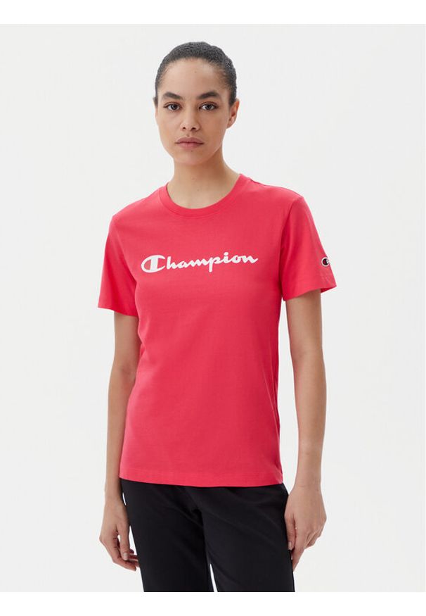 Champion T-Shirt 118090 Koralowy Slim Fit. Kolor: pomarańczowy. Materiał: bawełna