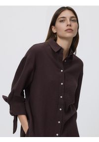 Reserved - Muślinowa koszula - ciemnobrązowy. Kolor: brązowy. Materiał: bawełna