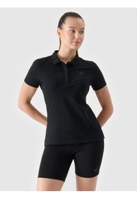 4f - 4F Koszulka polo slim damska - czarna XL. Okazja: na co dzień. Typ kołnierza: polo. Kolor: czarny. Materiał: bawełna, dzianina, materiał, elastan. Wzór: jednolity, ze splotem. Styl: sportowy, klasyczny, casual