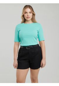 Big-Star - Koszulka damska w prążek turkusowa Alessa 302. Okazja: na co dzień. Kolor: turkusowy. Materiał: dzianina, żakard, materiał, prążkowany. Wzór: prążki. Sezon: lato. Styl: casual, wakacyjny, elegancki #8