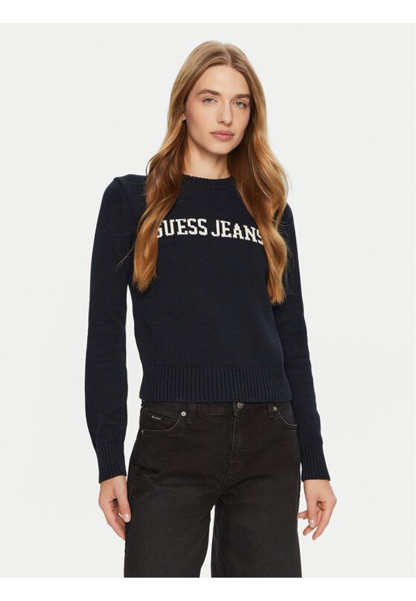 Guess Jeans Sweter W4BR10 Z3HM1 Niebieski Regular Fit. Kolor: niebieski. Materiał: bawełna