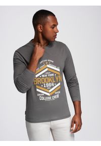Ombre Clothing - Longsleeve męski z nadrukiem w stylu collegowym - szary V1 - Rozmiar: M. Kolor: szary. Materiał: bawełna. Długość rękawa: długi rękaw. Długość: długie. Wzór: nadruk #1