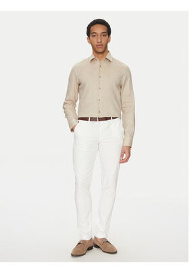 BOSS Koszula H Hank Kent C1 214 50490234 Beżowy Slim Fit. Typ kołnierza: kołnierzyk klasyczny. Kolor: beżowy. Materiał: len