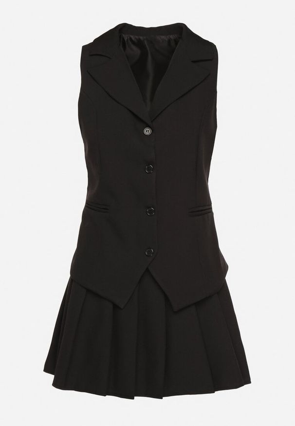 Born2be - Czarny Komplet Garniturowy Kamizelka i Plisowana Spódnica Ivelkio. Kolor: czarny