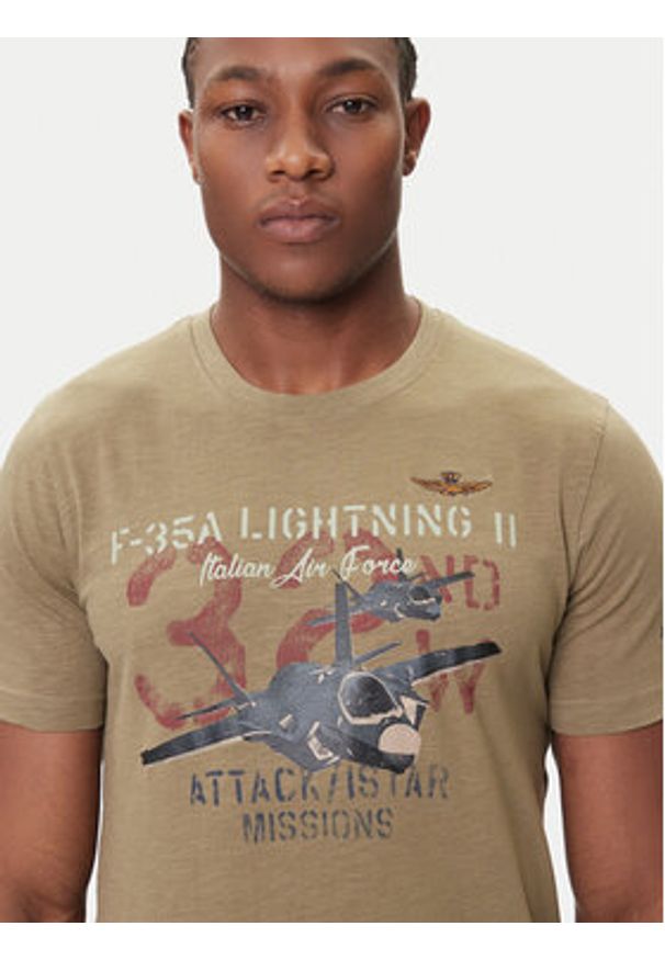 Aeronautica Militare T-Shirt 252TS2472UJ00708 Khaki Regular Fit. Kolor: brązowy. Materiał: bawełna
