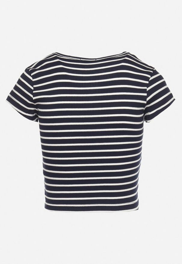 Born2be - Granatowy Bawełniany T-shirt Koszulka z Krótkim Rękawem i Wycięciem przy Dekolcie Zolianara. Kolor: niebieski. Materiał: bawełna. Długość rękawa: krótki rękaw. Długość: krótkie. Sezon: lato