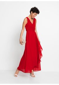 bonprix - Sukienka z szyfonu z marszczeniem. Kolor: czerwony. Materiał: poliester, szyfon. Styl: elegancki, wizytowy. Długość: maxi #1