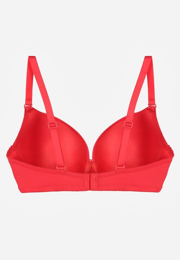 Born2be - Czerwony Gładki Biustonosz Zdobiony Kokardką Ocerien. Kolor: czerwony. Materiał: koronka. Wzór: aplikacja, gładki