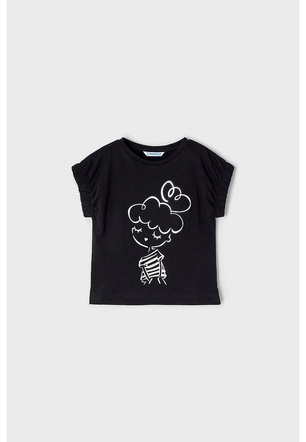Mayoral T-shirt bawełniany dziecięcy kolor czarny. Okazja: na co dzień. Kolor: czarny. Materiał: bawełna. Wzór: nadruk. Styl: casual