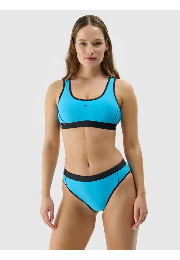 4f - 4F Góra od bikini damska - niebieska M. Kolor: niebieski. Materiał: włókno, materiał, syntetyk, elastan. Wzór: jednolity