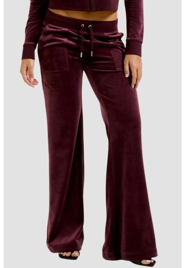 Juicy Couture - JUICY COUTURE Śliwkowe spodnie dresowe damskie Layla Low Rise, Rozmiar XS. Stan: obniżony. Kolor: fioletowy. Materiał: dresówka