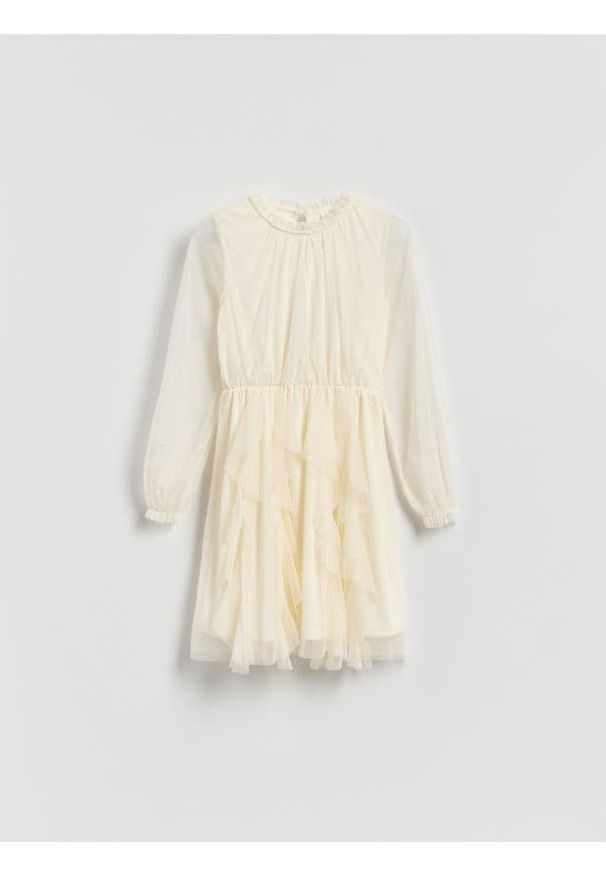 Reserved - Tiulowa sukienka - kremowy. Kolor: kremowy. Materiał: tiul