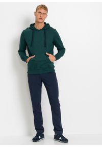 bonprix - Bluza z kapturem z czystej bawełny. Typ kołnierza: kaptur. Kolor: zielony. Materiał: bawełna. Wzór: prążki