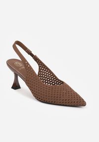 Renee - Brązowe Szpilki Slingback z Ażurowymi Zdobieniami na Cholewce Tespeila. Kolor: brązowy. Materiał: wiskoza. Szerokość cholewki: normalna. Wzór: aplikacja, ażurowy. Sezon: lato. Obcas: na szpilce. Styl: elegancki, klasyczny #2