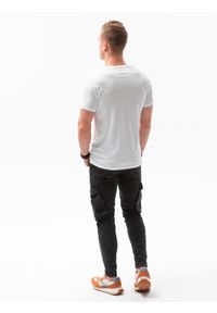 Ombre Clothing - T-shirt męski z nadrukiem S1434 V-1A - biały - XXL. Kolor: biały. Materiał: bawełna. Wzór: nadruk. Styl: klasyczny