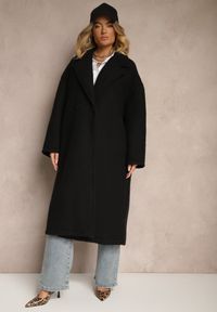 Renee - Czarny Długi Płaszcz Jednorzędowy o Kroju Oversize Vlekoma. Kolor: czarny. Materiał: tkanina, poliester, wełna. Długość: długie. Sezon: jesień, wiosna. Styl: elegancki #5
