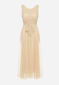 Born2be - Beżowa Sukienka Koktajlowa z Tiulowym Dołem Elasoria. Kolor: beżowy. Materiał: tiul. Styl: wizytowy #7