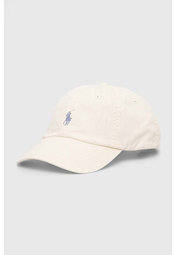 Polo Ralph Lauren czapka z daszkiem bawełniana kolor zielony z aplikacją. Kolor: beżowy. Materiał: bawełna. Wzór: aplikacja