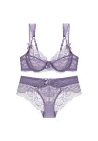 Intica - Komplet koronkowej bielizny ażurowej regulowane ramiączka Maxine. Kolor: fioletowy. Materiał: koronka. Wzór: ażurowy #1