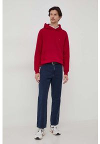 TOMMY HILFIGER - Tommy Hilfiger bluza męska kolor bordowy z kapturem gładka. Typ kołnierza: kaptur. Kolor: czerwony. Wzór: gładki #5
