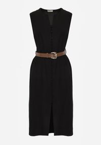 Renee - Czarna Pudełkowa Sukienka z Wiskozą Bawełną Guzikami i Paskiem Magmaris. Okazja: na co dzień, do pracy. Kolor: czarny. Materiał: wiskoza, bawełna. Sezon: wiosna, lato. Styl: casual, elegancki #7