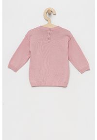 United Colors of Benetton sweter dziecięcy kolor różowy lekki. Okazja: na co dzień. Kolor: różowy. Materiał: dzianina. Wzór: aplikacja. Styl: casual