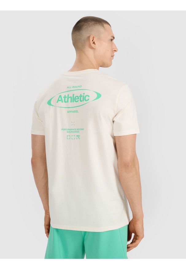 4f - 4F T-shirt regular z nadrukiem męski - biały XXL. Okazja: na co dzień. Kolor: biały. Materiał: jersey, materiał, bawełna. Długość rękawa: krótki rękaw. Długość: krótkie. Wzór: nadruk. Styl: casual, klasyczny, sportowy