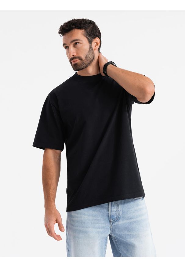 Ombre Clothing - Bawełniany męski t-shirt LOOSE FIT z okrągłym dekoltem – czarny V1 - Rozmiar: S. Okazja: na co dzień. Kolor: czarny. Materiał: bawełna. Styl: casual