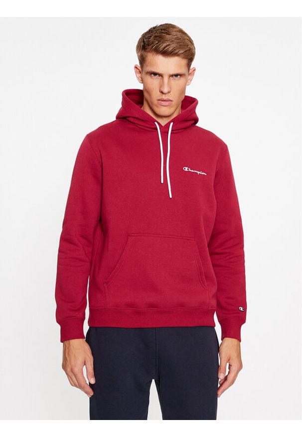 Champion Bluza Hooded Sweatshirt 219208 Bordowy Comfort Fit. Kolor: czerwony. Materiał: syntetyk, bawełna