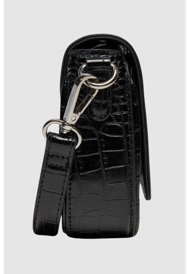 Valentino by Mario Valentino - VALENTINO Czarna torebka Miramar Flap Bag. Kolor: czarny. Wzór: paski