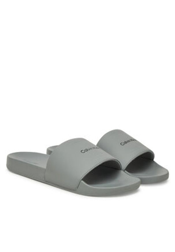 Calvin Klein Klapki Pool Slide W/ Ck Square HM0HM01754 Szary. Kolor: szary. Materiał: skóra