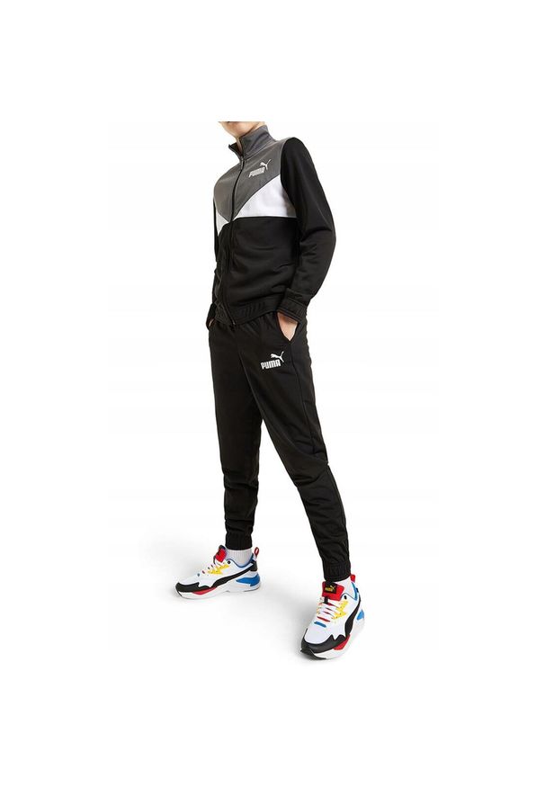 Dres komplet dresowy dziecięcy dla chłopca Puma Colorblock. Okazja: na uczelnię. Kolor: czarny. Materiał: dresówka. Styl: sportowy