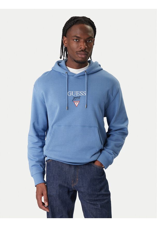 Guess Jeans Bluza 180299 Błękitny Classic Fit. Kolor: niebieski. Materiał: bawełna