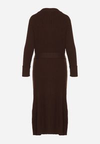 Born2be - Brązowa Sukienka na Guziki z Prążkowanej Dzianiny z Dodatkiem Wełny Nalisea. Okazja: na co dzień. Typ kołnierza: dekolt w serek. Kolor: brązowy. Materiał: dzianina, prążkowany, wełna. Długość rękawa: długi rękaw. Typ sukienki: proste. Styl: casual, klasyczny #7