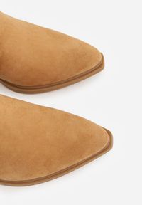 Renee - Brązowe Ażurowe Botki Typu Kowbojki na Stożku Ozdobione Frędzlami Pentora. Kolor: brązowy. Materiał: jeans. Wzór: aplikacja, ażurowy. Obcas: na stożku #3