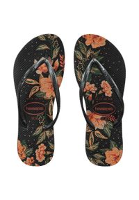 Japonki damskie Havaianas Slim Floral. Kolor: czarny, wielokolorowy. Materiał: kauczuk, syntetyk. Wzór: paski #2