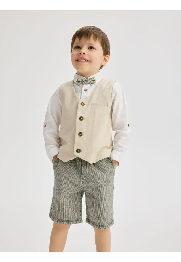 Reserved - Elegancki zestaw z muszką - beżowy. Kolor: beżowy. Materiał: tkanina, bawełna. Styl: elegancki