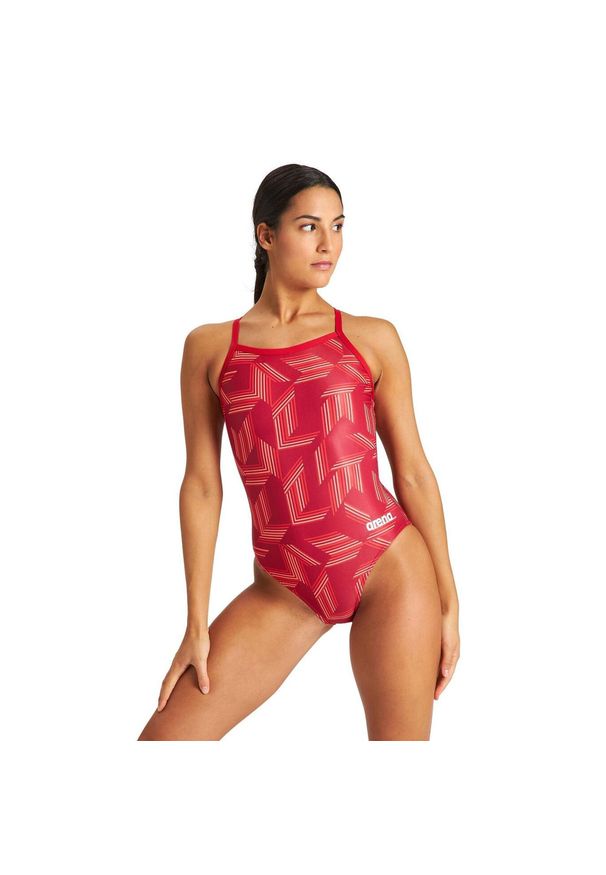 Strój kąpielowy damski jednoczęściowy treningowy na basen Arena Puzzled. Kolor: czerwony, wielokolorowy, pomarańczowy