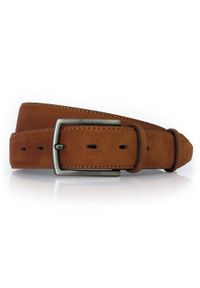 Brązowy nubukowy pasek męski KMG75. Kolor: brązowy. Materiał: nubuk #1