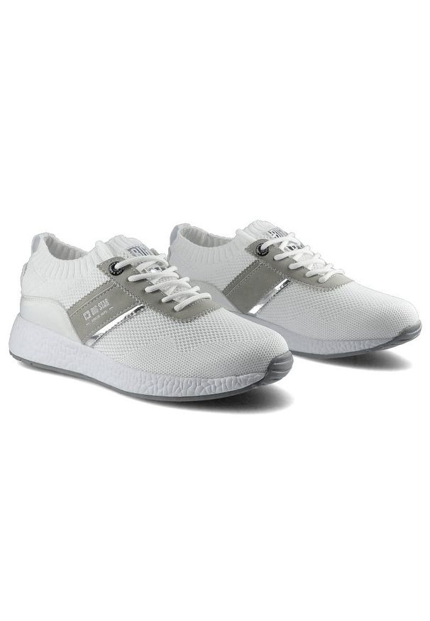 Big-Star - Białe Sneakersy Big Star Damskie Półbuty Lekkie. Okazja: na co dzień. Zapięcie: sznurówki. Kolor: biały. Materiał: materiał. Szerokość cholewki: normalna
