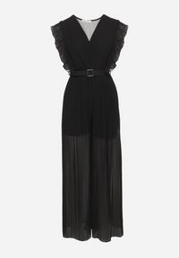 Born2be - Czarny Plisowany Kombinezon z Szerokimi Nogawkami i Wiązanym Paskiem Audra. Okazja: na co dzień. Kolor: czarny. Sezon: wiosna, lato. Styl: casual, elegancki #5